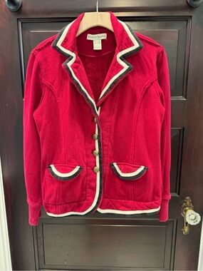 Bamboo Traders Red Knit Blazer with Contrast Trim